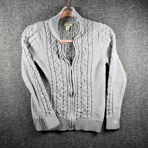L.L.‎ Bean Double L Sweater Women's XS Cable Knit Zip Cardigan Up Heavy Gray
